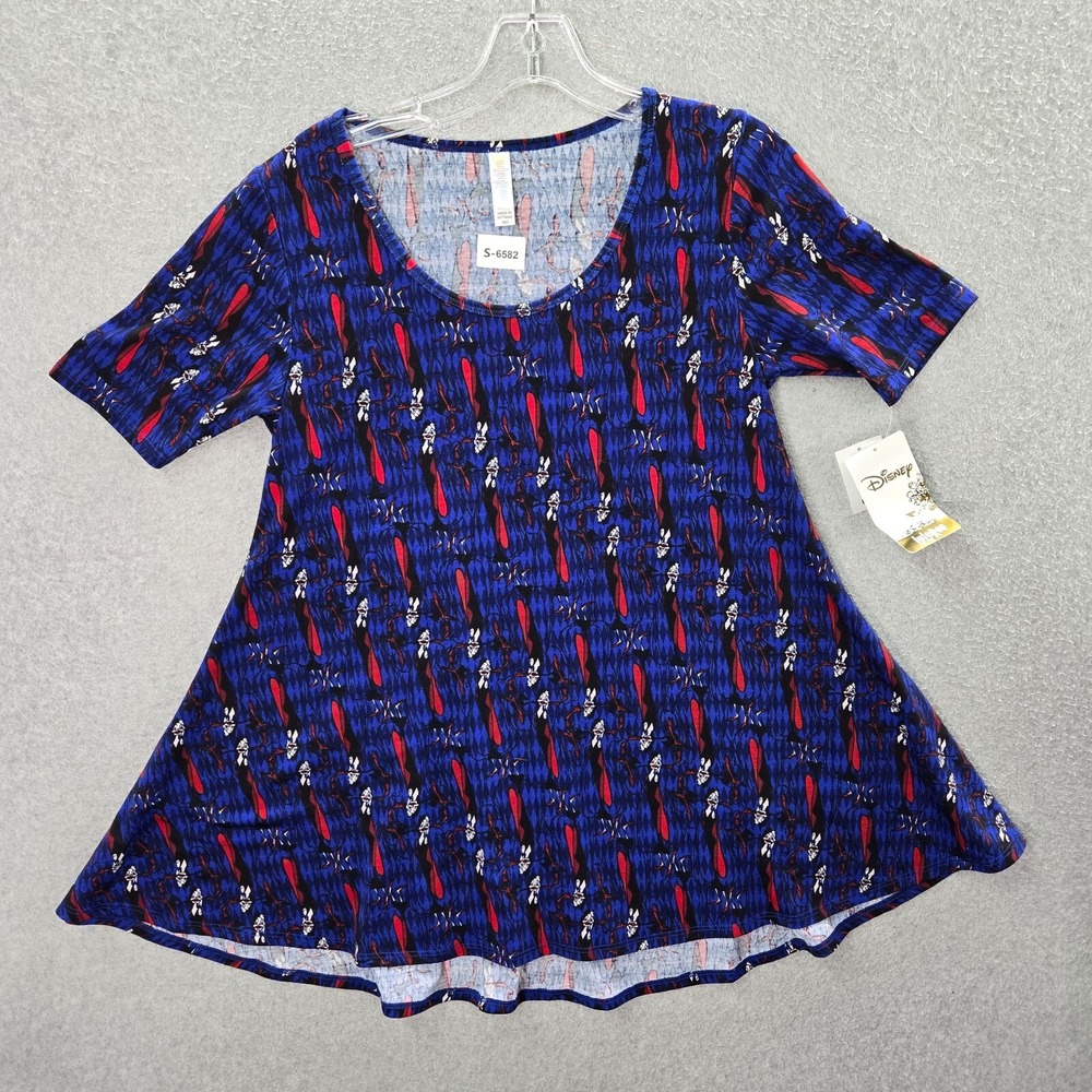Lularoe‎ x Disney Women Top XXS Blue Cruella Deville Tunic Short Sleeve NWT